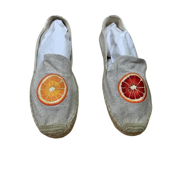 SOLUDOS Beige Chambray Embroidered Orange Espadrilles flat Women's Shoes Sz 10 - Picture 3 of 11